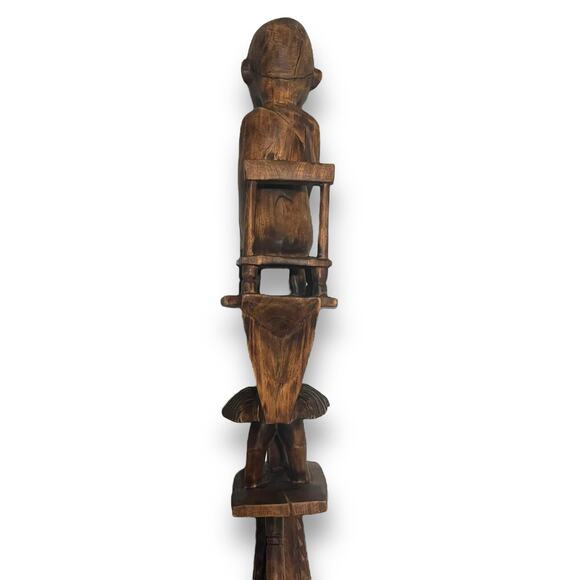 African Tribal Totem Art Carved Wood Ladle Spoon Ceremonial Seated Figure Scoop - Picture 11 of 16